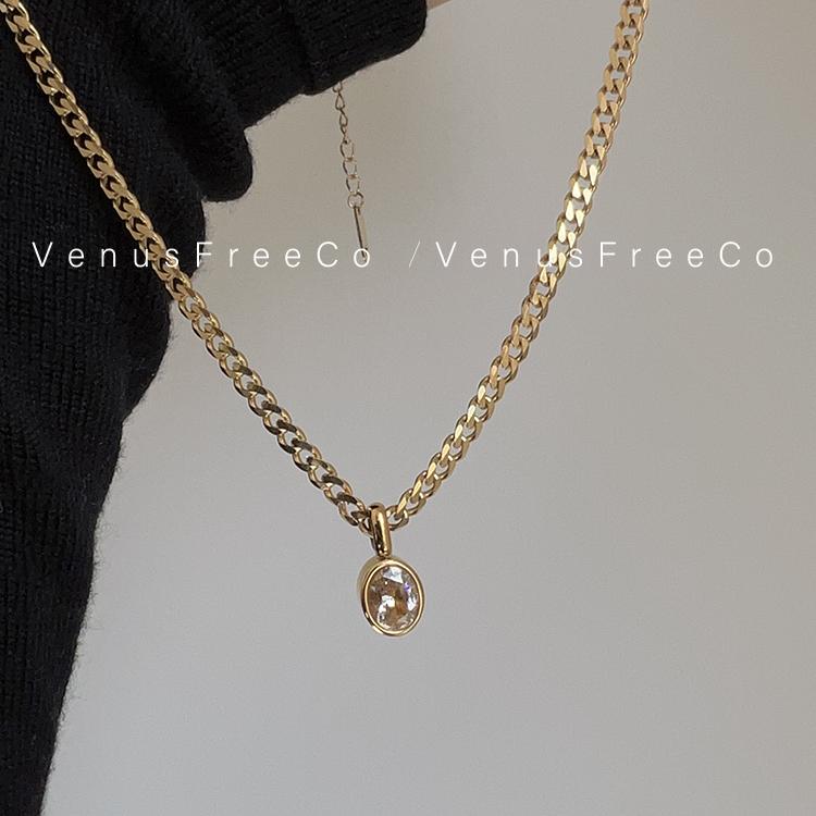 

Venusfreeco Twilight White Diamond 18K Gold-Plated Bold Chain Yellow round Diamond Necklace Sweater Chain Clavicle Fashion 7cm