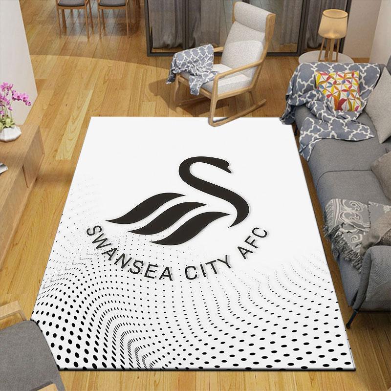 Swansea City AFC Flannel Printed Carpet, Home Sofa Decoration for Living Room & Bedroom, Non‑Slip Play Flannel Floor Mat for Game Room