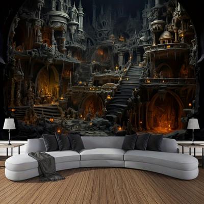 1pc Black Tapestry Gothic Castle Printed Reusable Dustproof Oversized Tapestry for Birthiday Gift Home Party Wall Decoration
