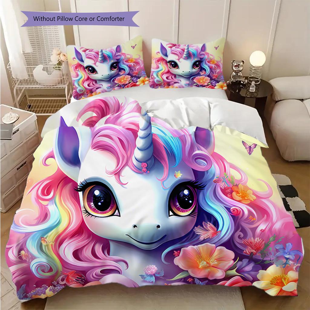 Unicorn Art Portrait Bedding, Duvet Cover, Pillowcase, Home Decoration, Birthday Gift (1 * Duvet Cover+2 * Pillowcase, Coreless)