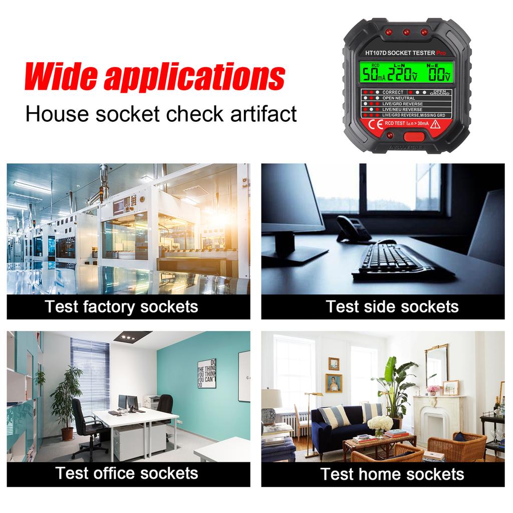 MAYILON Socket Tester Voltage Display 6 Kinds Indicator Lights 90 250V Socket Testers Phase Polarity Leakage Detector