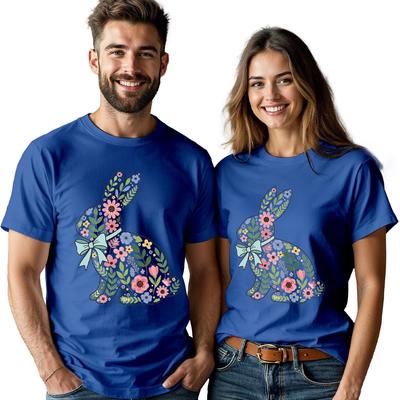 T-shirt Coppia coniglio floreale di Pasqua Lui & Lei Top Coordinati Carini Regalo