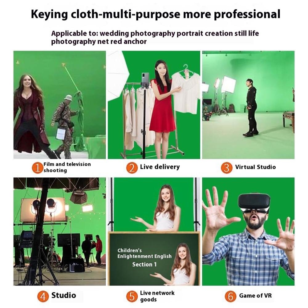 1 X 3m Green Photography Backdrop Set with 4 Clips Polyester Background Screen for Studio/Live Streaming