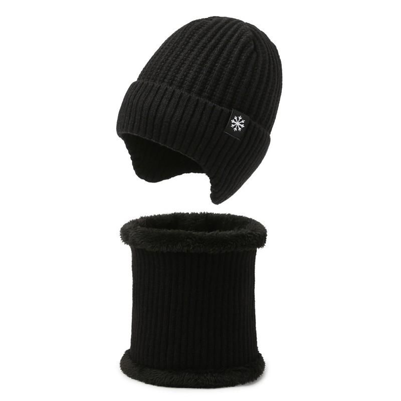Mens Winter Knitted Beanie Hat With Ear Protection Scarf Set Warm Thick Hooded Cap Cycling Outdoor