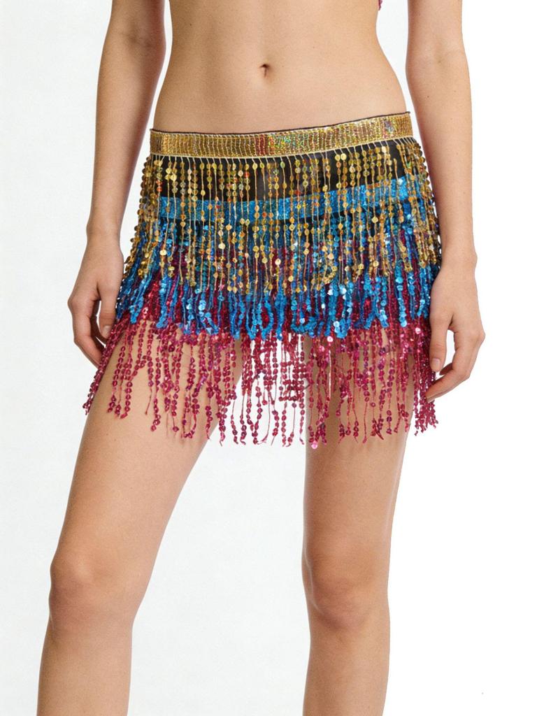 Halloween Belly Dance Costume: Sexy Sequin Tassel Hip Scarf & Waist Chain