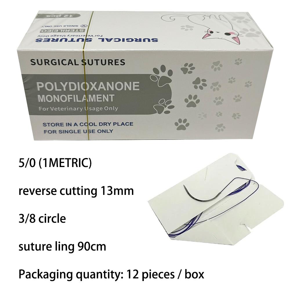 12pcs Pet Specific PDO 3/8 Circle 90CM With Needle 2/0 3/0 4/0 5/0 round bodied / reverse cutting Animal Cat Dog Pet Care Room 3