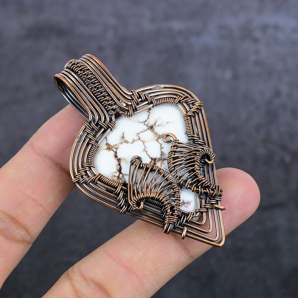 Natural Wild Horse Gemstone Handmade Copper Wire Wrap Jewelry Pendant 2.76" M5V26