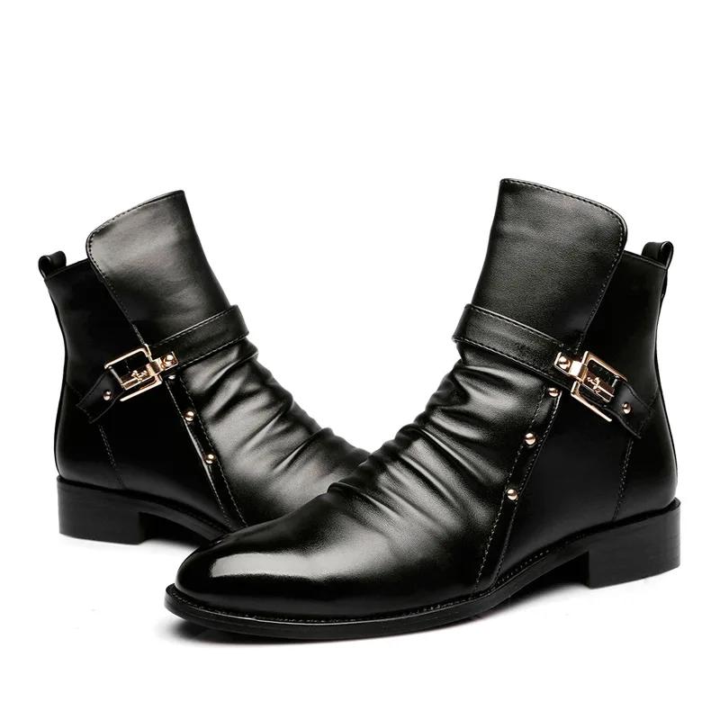 Mode Luxus Herren Chelsea Boots Mode Spitzschuh Herrenstiefel Hohe Qualität Business Casual Schuhe Retro Leder Herren Motorradstiefel