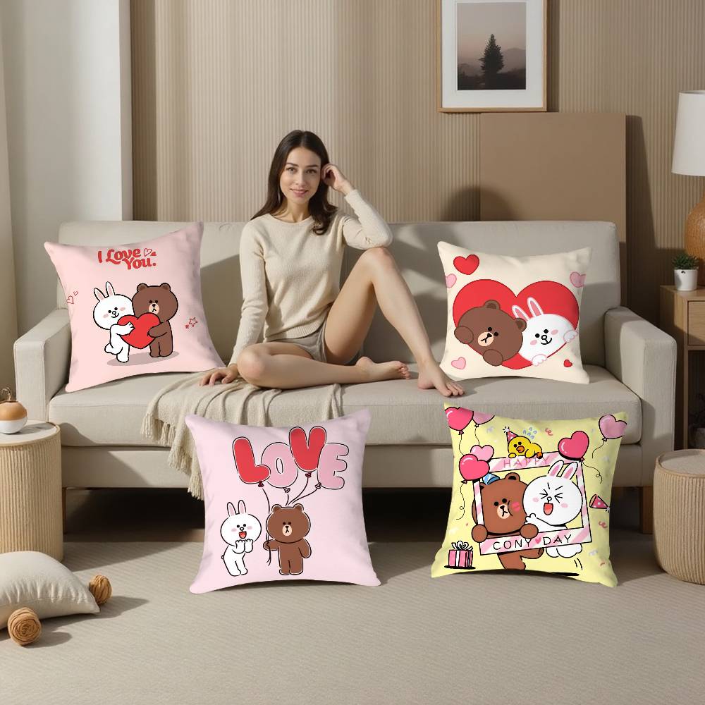 B-Brown Bear and C-Cony Pillow Case Plush Fabric Soft  Pillowcase Double Sided Print Cushion Cover Household Gifts