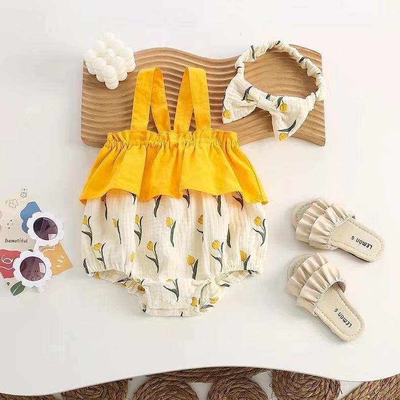 Baby Summer Tulip Print Sling Romper - Trendy Triangle Style