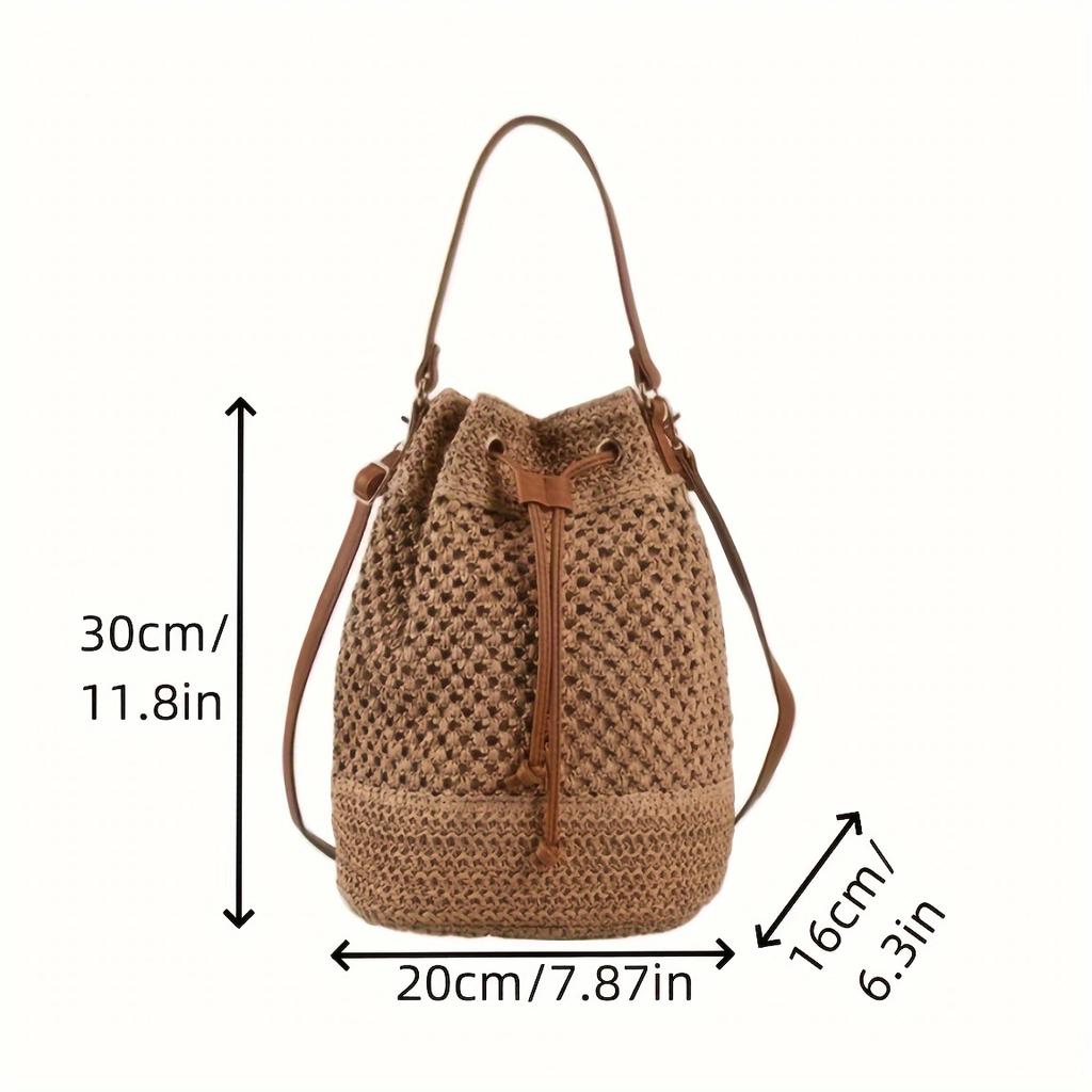 Neue vielseitige Strohgewebte Tasche, Handgewebte Tasche, Eimer-Tasche mit großem Fassungsvermögen, Urlaubs-Strandtasche, Umhänge-Tragetasche