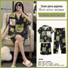 Kuromi Japanese-Style Cotton Pajamas: Women's Summer Lapel Sweet Cardigan Homewear Three-Piece Set