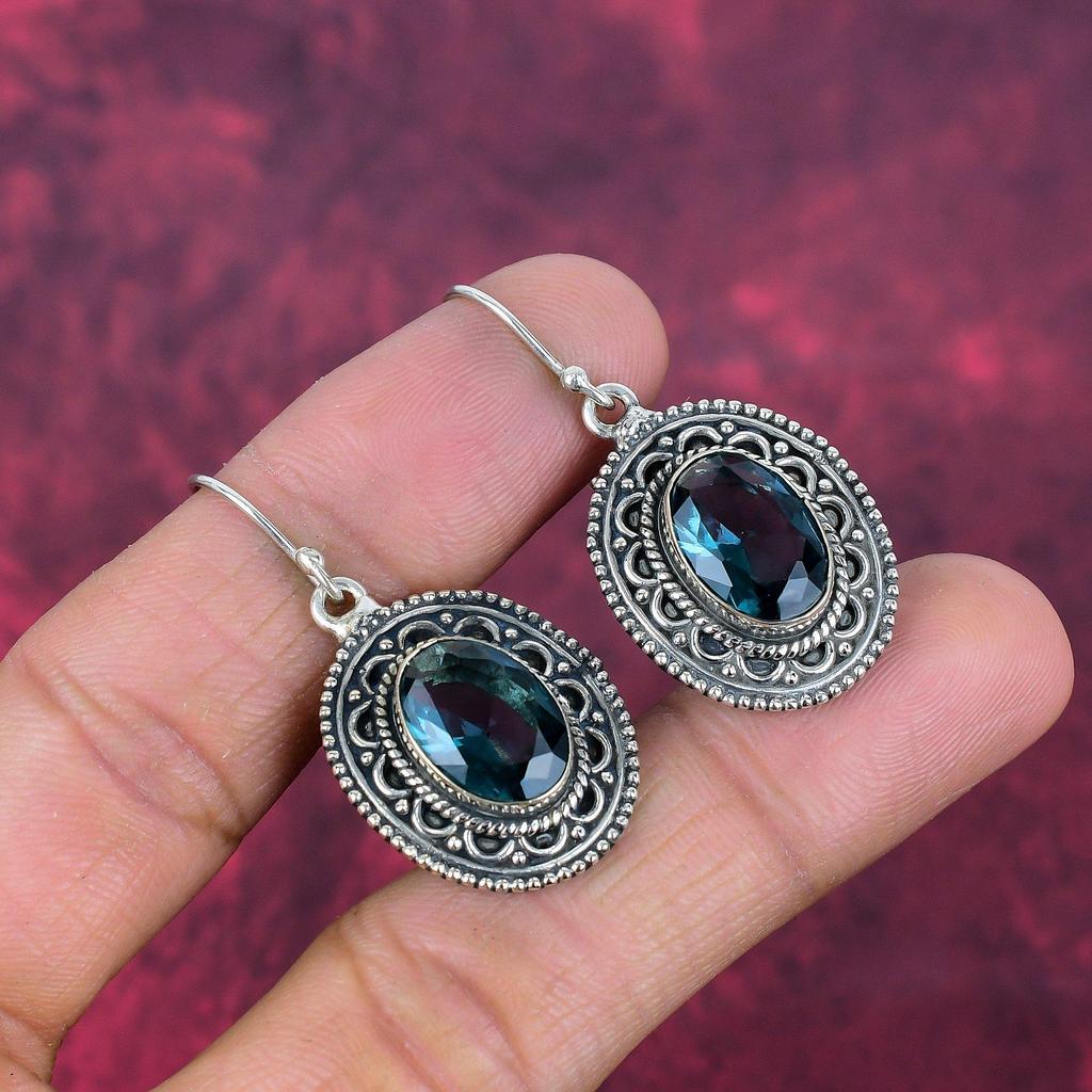 Indicolite Edelstein Ohrringe, 925 Sterling Silber Ohrringe, handgemachter antiker Schmuck, Geschenk zum Muttertag