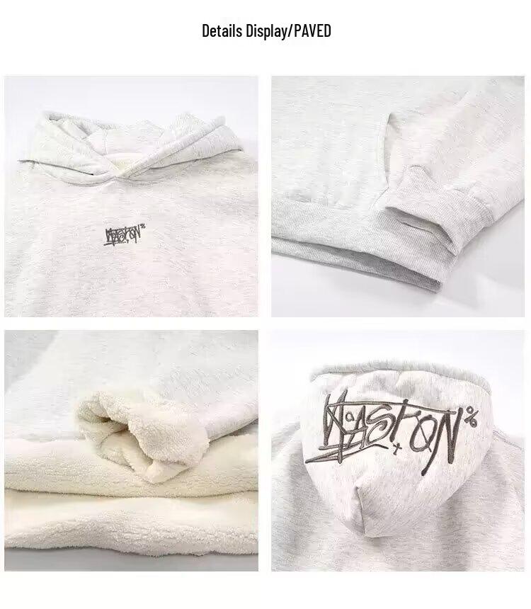 Men's American Style Gradient Letter Embroidery Fleece-Lined Hooded Sweatshirt, Autumn Loose Fit Versatile Casual Hoodie