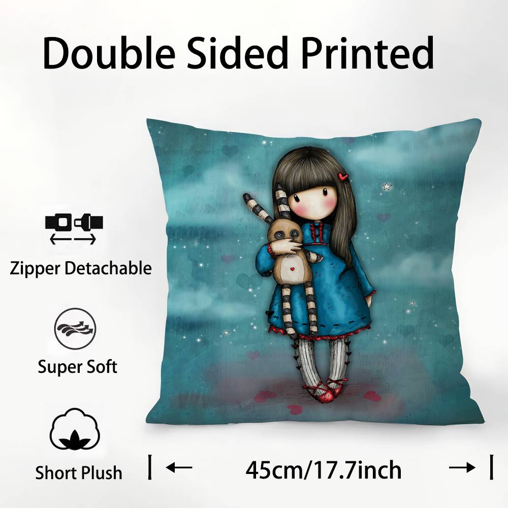 Kawaii Girl Santoro Gorjuss Pillow Case Square Double‑Sided Print Cushion Case For Sofa Home Bedchamber Decor Gift