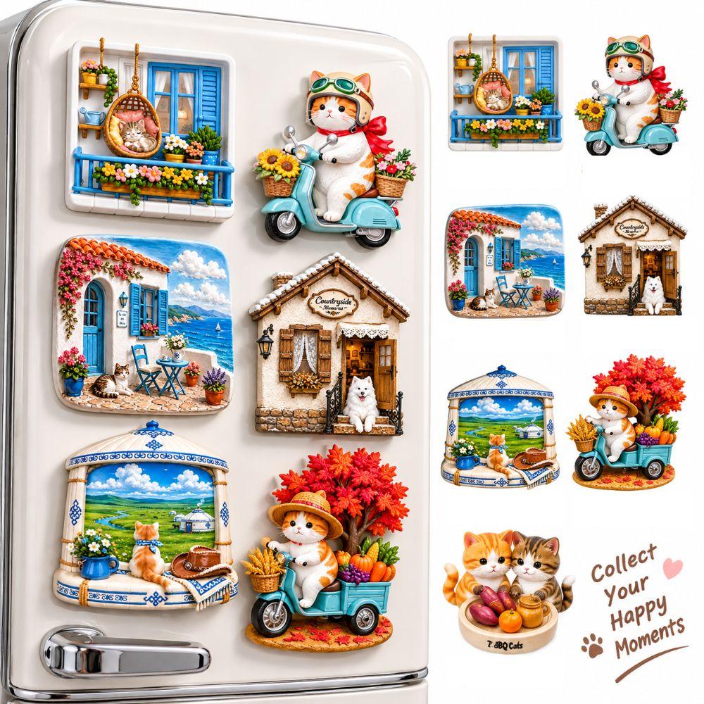 3D Relief Refrigerator Magnet Cute Cat Theme 3D Refrigerator Stickers  Kitchen Decor