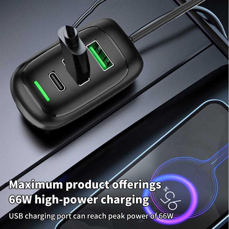 6-Ports Usb Type-C Front And Rear Extension Car Charger With Rgb Light Pd Fast Charging Power Adapter For Iphone Tablet Laptop