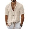 Camicia Casual da Uomo a Maniche Corte in Misto Lino con Bottoni