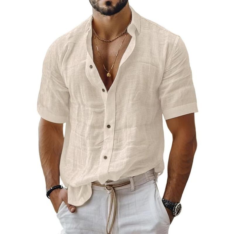 Camicia Casual da Uomo a Maniche Corte in Misto Lino con Bottoni