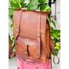 Goat Leather Backpack Bag Laptop Rucksack Vintage Brown Men's Genuine Travel