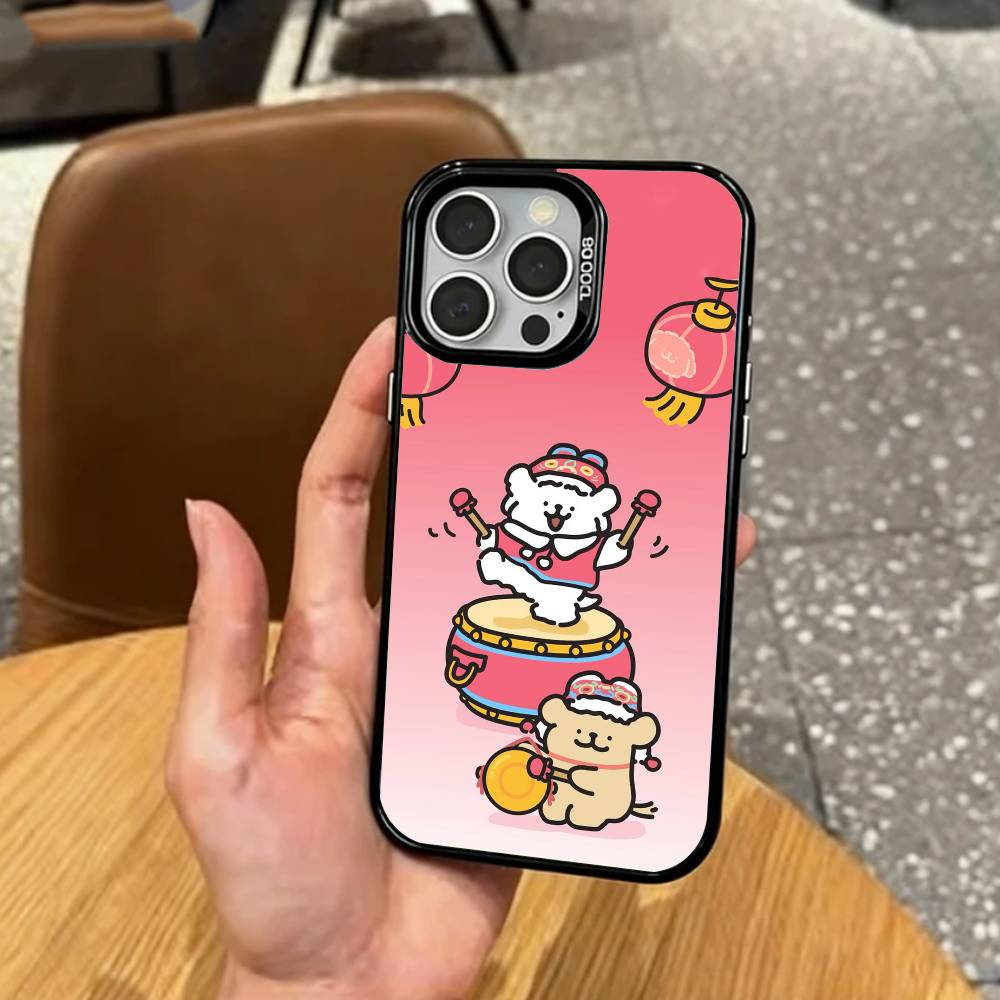 L-Lovely Line Puppy Cartoon Cute Dog   Phone Case For iPhone17,16,15,14,13,12,11 Plus,Pro Max Colored Silver Plated Inside Cover