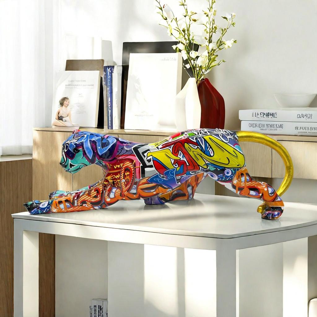 Modern Colorful Transfer Leopard Home Decoration Living Room Office Desktop Decoration Resin Crafts