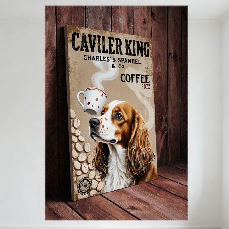 Vintage Caviler King Charles Spaniel Coffee Metal Tin Sign for Cafe Bar Home Man Cave Decor