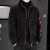 Autumn Winter Men Jacket Stand Collar Zipper Placket Plush Cardigan Coat Solid Color Long Sleeve Lamb Wool Coat Windproof Warm Casual Outwear