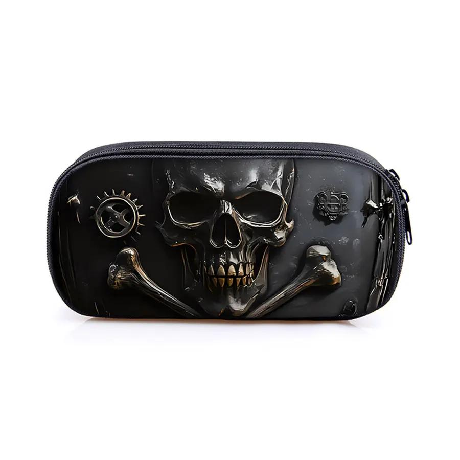 Hot Sales Cool Skull Flower Pencil Case 2D Flat Cartoon Quality Leather Pen Bag Best Gift for Boys/Girls School Supplies