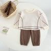 Children's Spring/Fall Casual Loose-Fit Waffle Weave Set: Baby Long-Sleeve T-Shirt and Pants Two-Piece Set