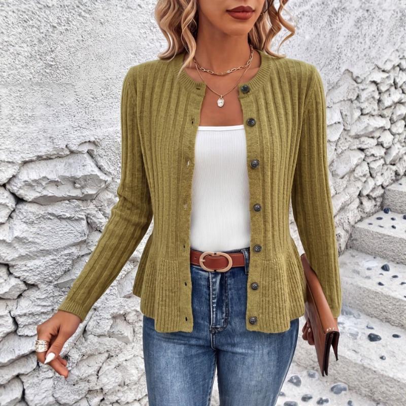 Modischer Strick-Cardigan Damen Langarm Einfarbig Vielseitiger Pullover-Mantel