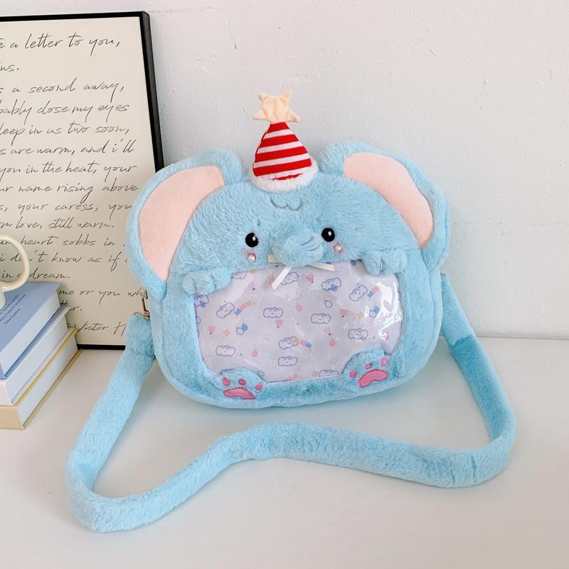 Милая плюшевая игрушка в виде слоненка-котенка из аниме, наплечная сумка синий