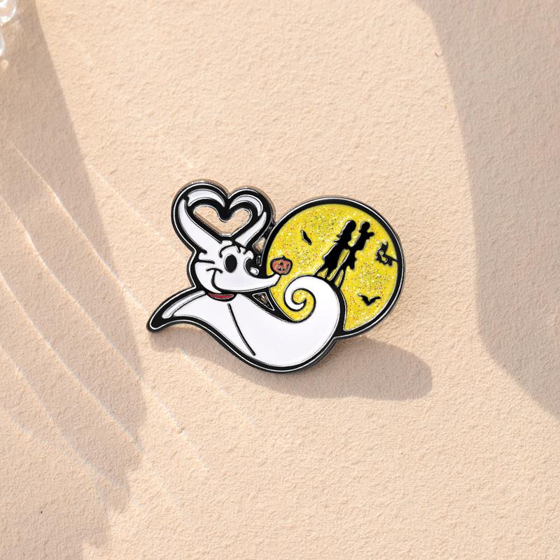 Metal Brooch Charming With Ghost And Pumpkin Love Story Ideal For Halloween Outfits