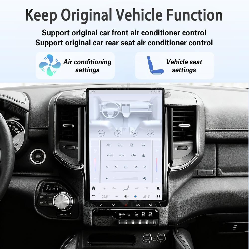 jcrwk9 Viknav Car Radio For Dodge Ram 1500 2019-2023 Tesla Touch Screen Upgrade Android Auto Stereo Wireless CarPlay GPS Navigation