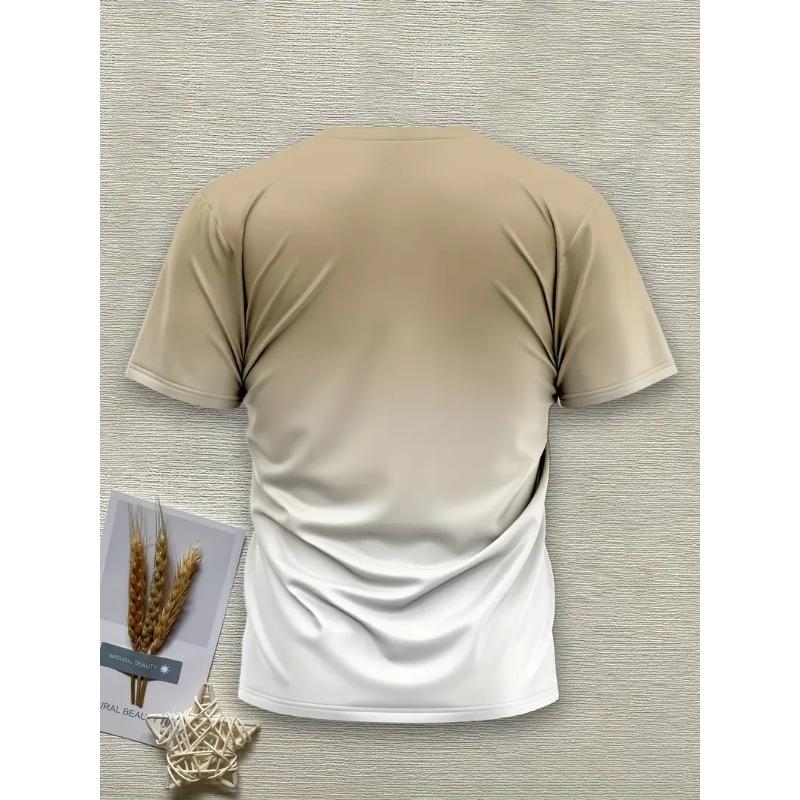 Men's 3D Gradient Solid Color Print T-shirt - Short-sleeved Breathable Polyester Round Neck Casual Streetwear Top