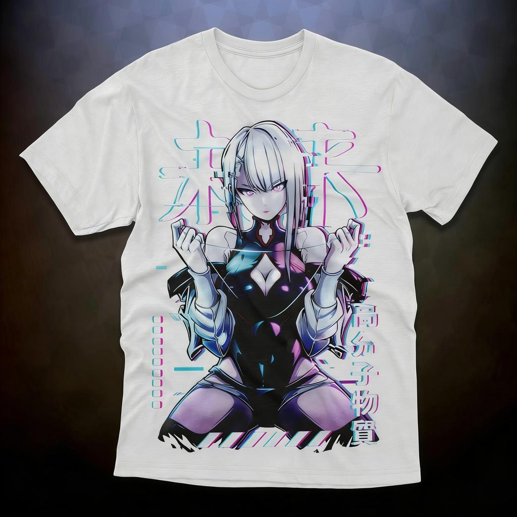 T-shirt Estiva 2026 Cyberpunk Edgerunners Lucy Rosa Ciano Glitch Neon Stampa Personaggio Completo Oversize Casual per Unisex Unisex
