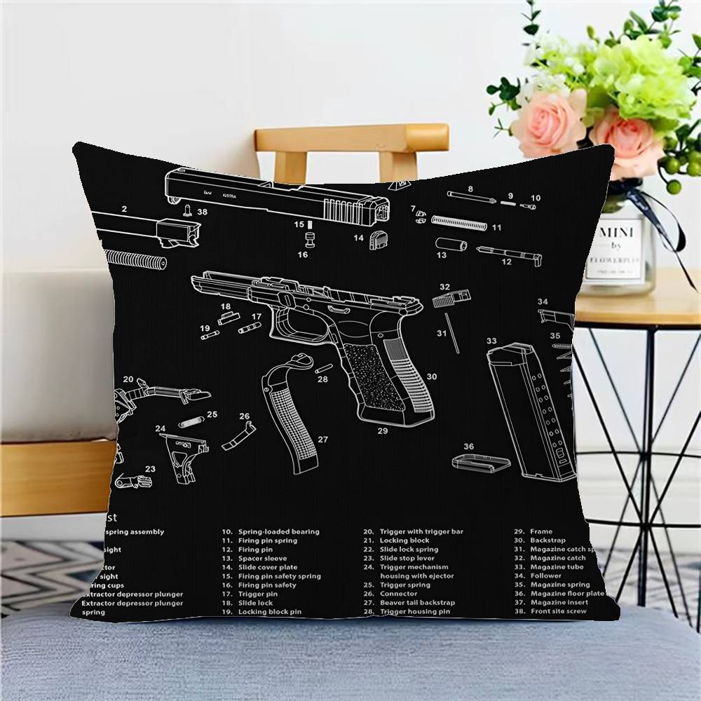 Black Ar 15 Ak47 Gun Cushion Cover Polyester Sofa Cushions Decorative Throw Pillows Home Decoration Pillowcover