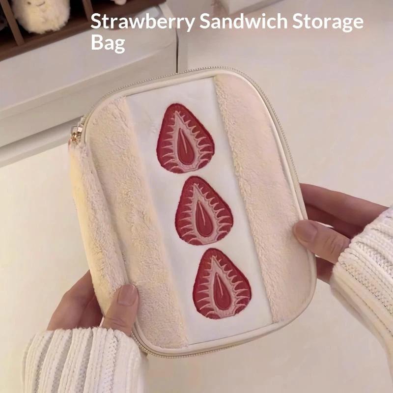 Cute Embroidered Strawberry Pencil Case Portable Stationery Pen Box Multi Functional Large Capacity Makeup Bag Storage Bag