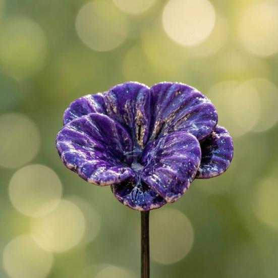 Nostalgie Bee Water Feeder, Handmade Ceramic Flower Garden Stake, Mini Pollinator Watering Station, Small Bird Bath Butterfly Feeder for Outdoor Yard
