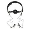 Silicone Breathable Ball Gag with Nipple Clamp Adult BDSM Bondage Gear Sex Toys for Restraints Play Leather Kit