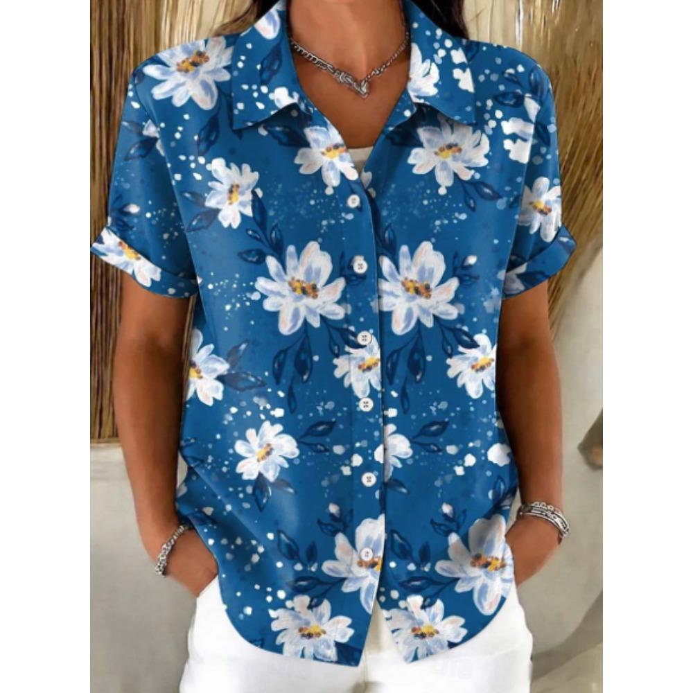 Damen Hemd Kurzarm Hemd Knopfleiste Bluse Floral Bedruckt Täglich Lässig Kragen Regulär Oberteile Täglich Sommer Frühling