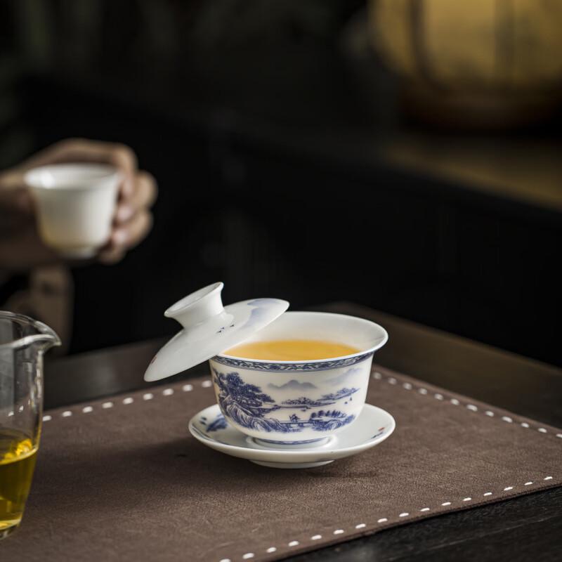 Blue and White Porcelain Lotus Landscape Gaiwan