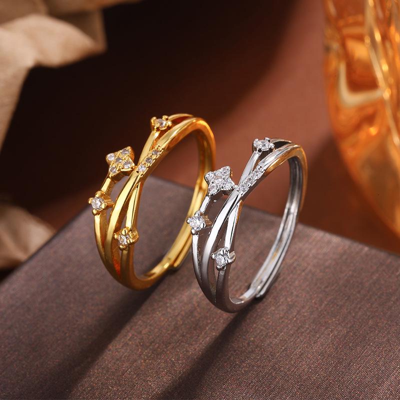 Niche Luxury Hypoallergenic Cubic Zirconia Four-Pointed Star Adjustable Women's Ring