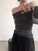 Women's French Off-Shoulder Slim Knit Top: Spring/Autumn Pleated Design