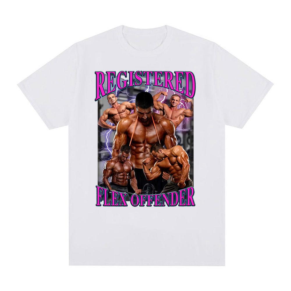 Registered Flex Offender Funny Gym T Shirt for Unisex Hip Hop Retro Oversized T Shirts Unisex Cotton Casual Loose Short Sleeve Tshirt