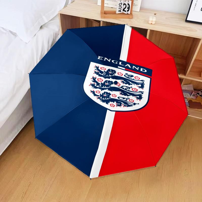 1 Stück England Fußballwappen Aufdruck Regenschirm Faltbarer Regenschirm, Automatischer Regenschirm 8-Rippen für Reisen, Camping Fan Geschenke Weihnachtsgeschenke