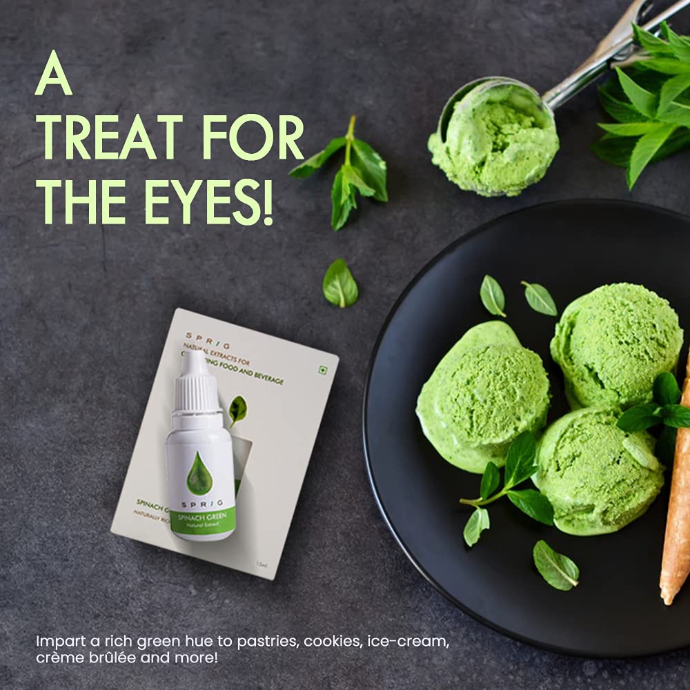 S P R I G Plant-based Natural Extracts Edible Food Colour - No Chemical additives (Vegan, Fresh Green Colour) - 15 ml