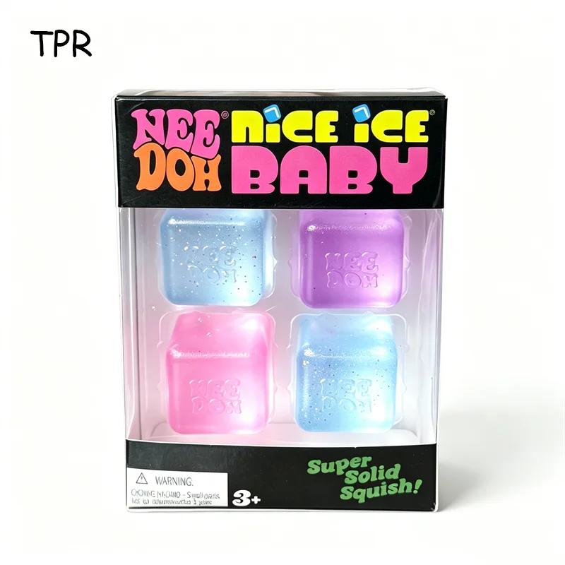 Needoh Nice Ice Baby Mini 4 Pack Squish Cube Fidget Toy Soft Relief Pressure Heal Relax Office Desk Stress Relief Toy for Adults