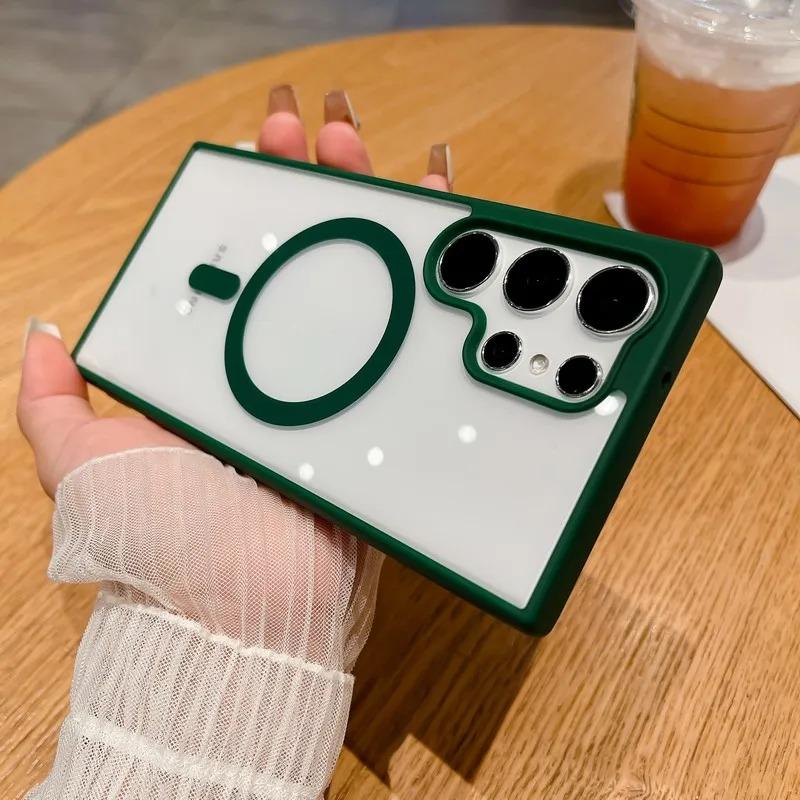Frosted Frame Magnetic Magsafe Cases For Samsung GalaxyS25 S24 S23 S22 Ultra Wireless Charging Acrylic Bumper Cell Phone Cover