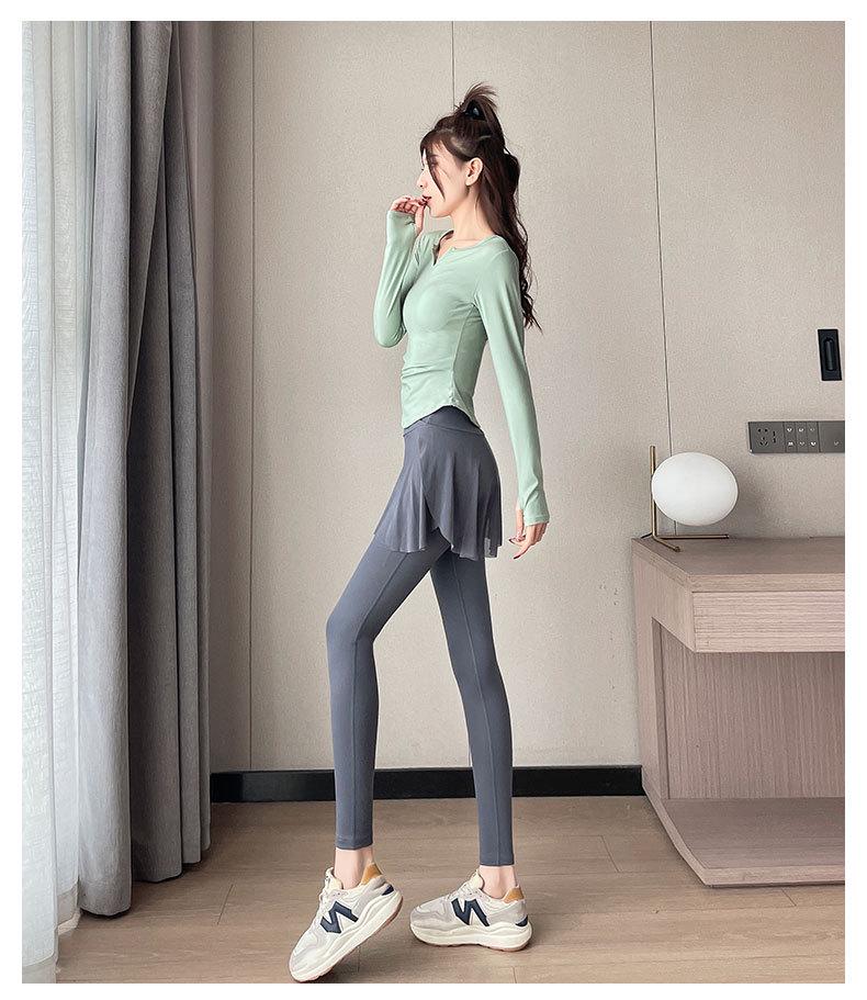 2024 Women's Professional Running Set: Long Sleeve Fitness Outfit with Skirt Pants for Morning Runs, Yoga, and Pilates.
